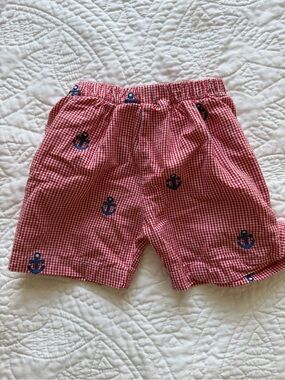 Red Gingham Anchor Print Kids Shorts